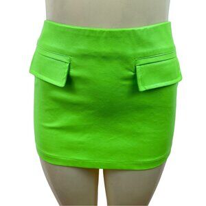 Indigo Octopus Bright Lime Green Leather Mini Skirt W/Side Pockets Sz S - New